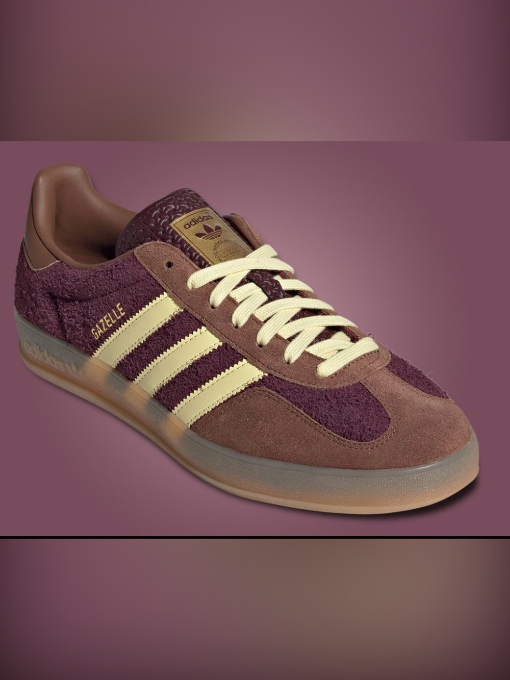 adidas gazelle indoor “maroon almost yellow”